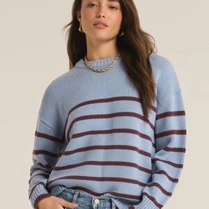 Z Supply Blue and Brown Crew Neck Sweater